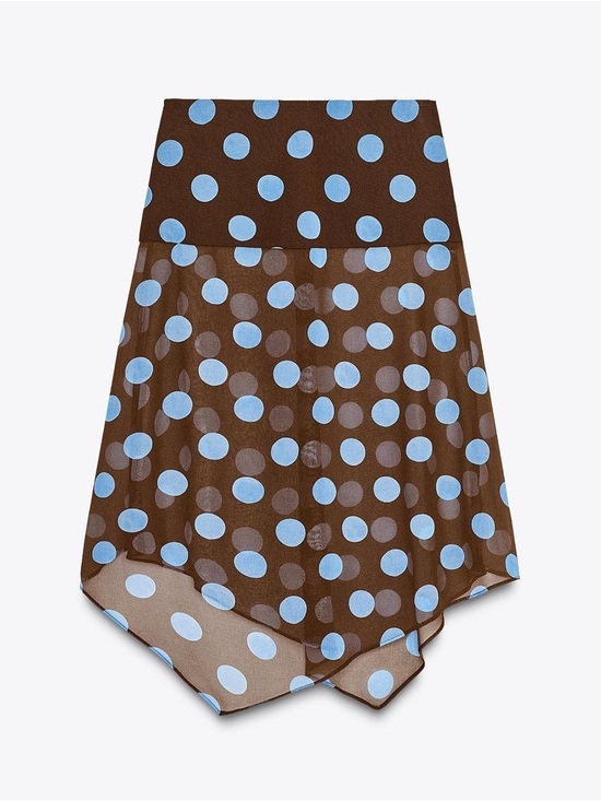 Zara Dresses & Skirts - Zara Polka Dot Asymmetrical Brown & Blue Skirt